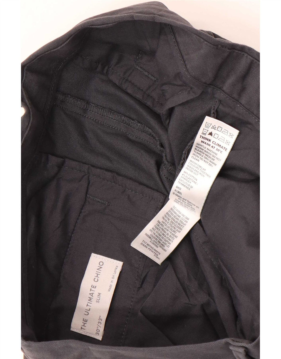 Marks & Spencer Mens Slim Chino Trousers W30 L33 Grey Cotton