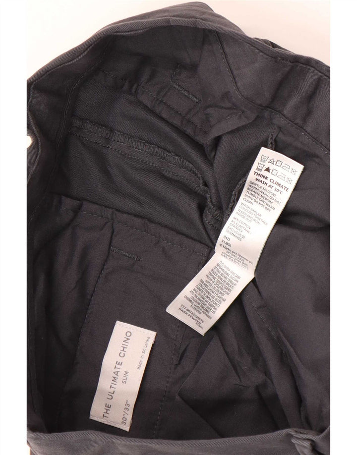 Marks & Spencer Mens Slim Chino Trousers W30 L33 Grey Cotton