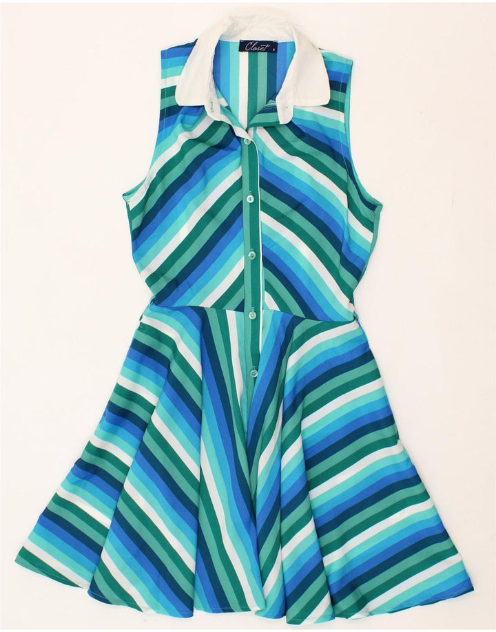 CLOSET Womens Sleeveless Swing Dress UK 8 Small Blue Striped Polyester Vintage CLOSET and Second-Hand CLOSET from Messina Hembry 
