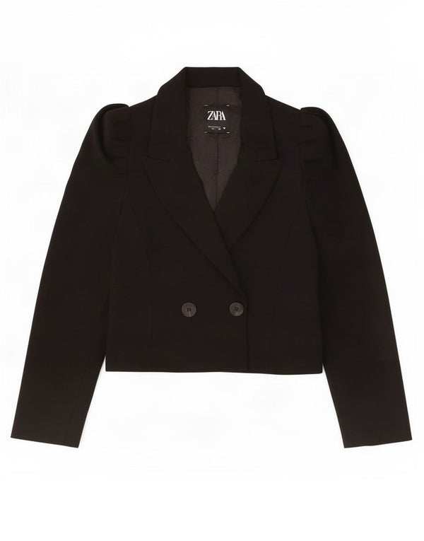 Zara Mujer Chaqueta Bolero De Doble Botonadura UK 10 Small Poliéster Negro