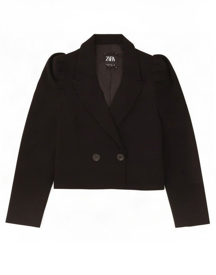 Zara Mujer Chaqueta Bolero De Doble Botonadura UK 10 Small Poliéster Negro
