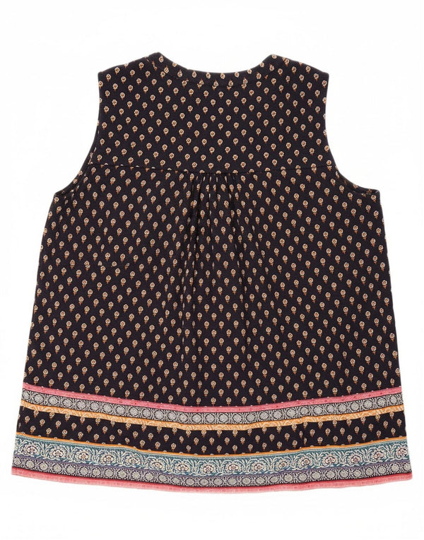 MONSOON Womens Sleeveless Shirt Blouse UK 14 Large Navy Blue Floral Cotton