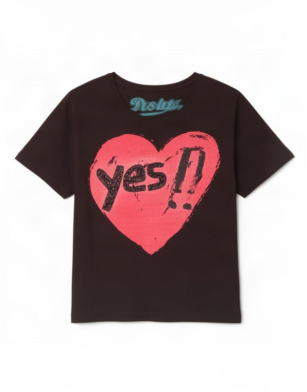 Desigual T-shirt grafica da donna Top UK 14 Medium Nero