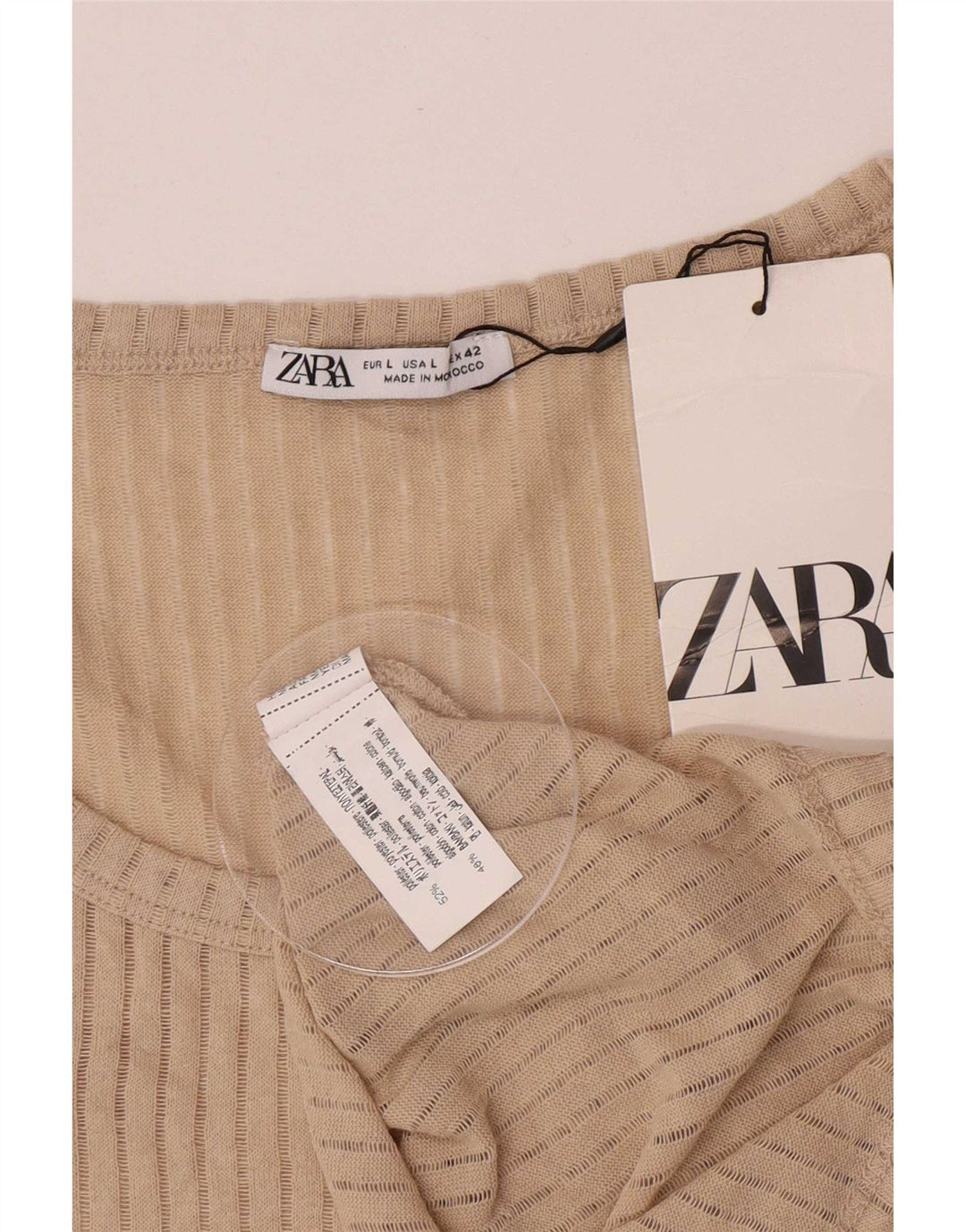 Zara Hombre Top Sin Mangas Transparente Poliéster Beige Grande