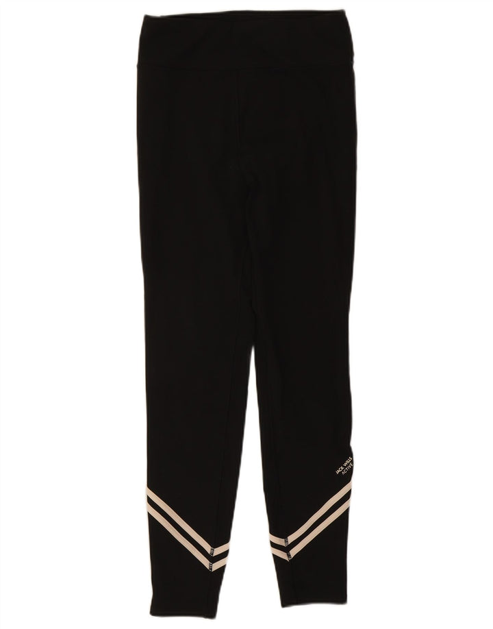 JACK WILLS Womens Leggings UK 12 Medium  Black Striped Polyester