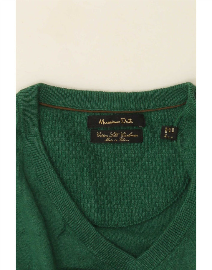 Massimo Dutti Mens V-Neck Jumper Sweater Small Green Cotton