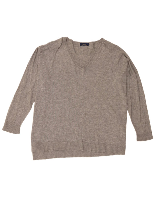 Polo Ralph Lauren Dame Oversized V-hals Jumper Sweater UK 16 Stor Grå