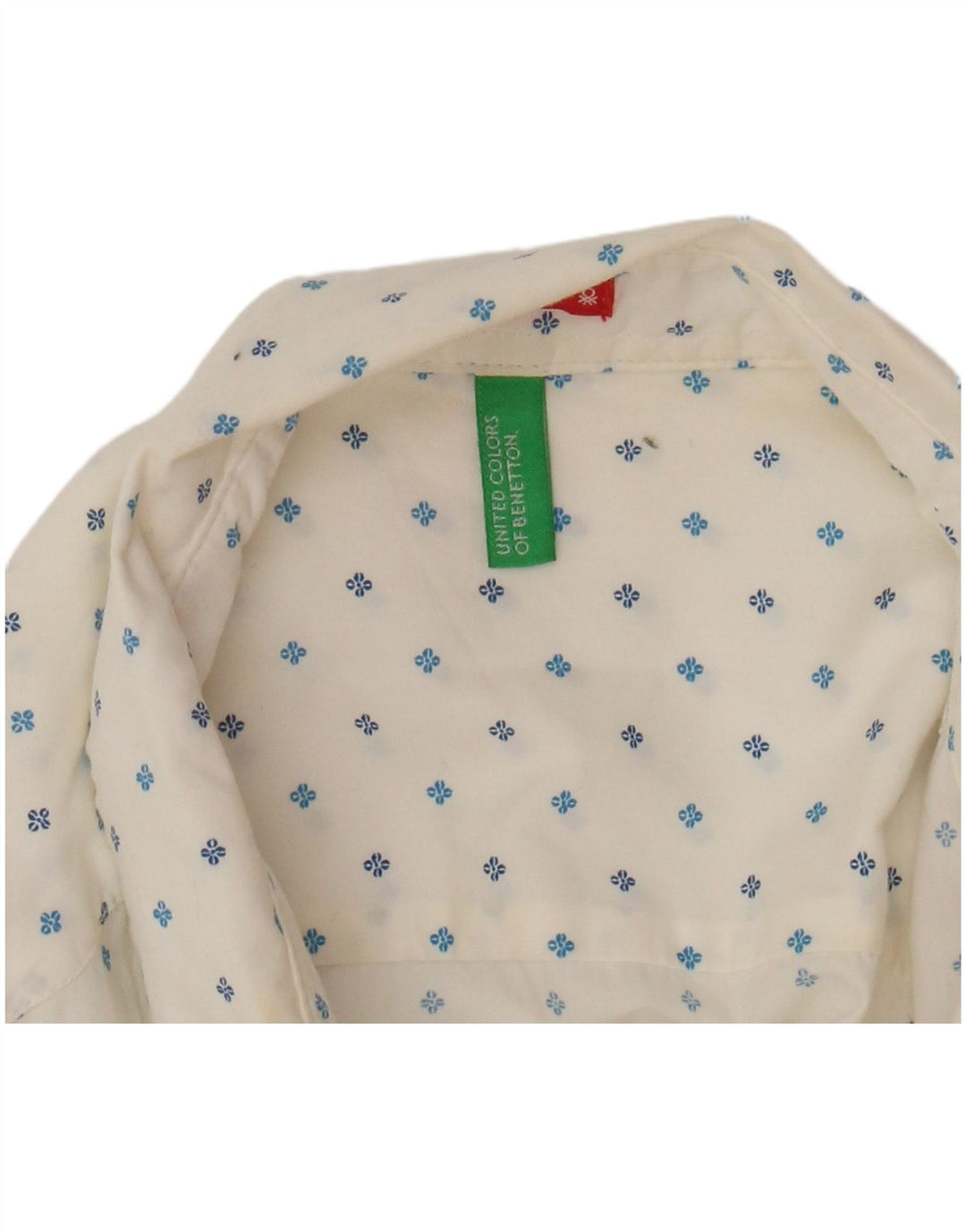BENETTON Mens Slim Shirt Medium White Floral