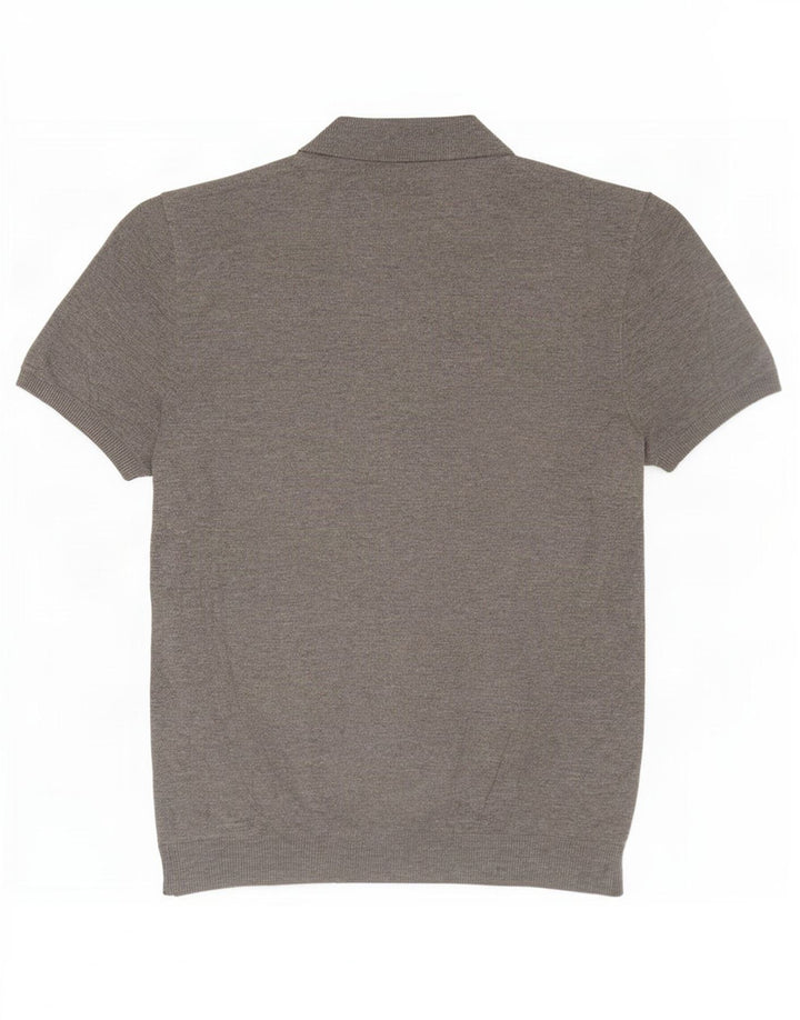 Zara Mens Short Sleeve Button Neck Jumper Sweater Medium Grey