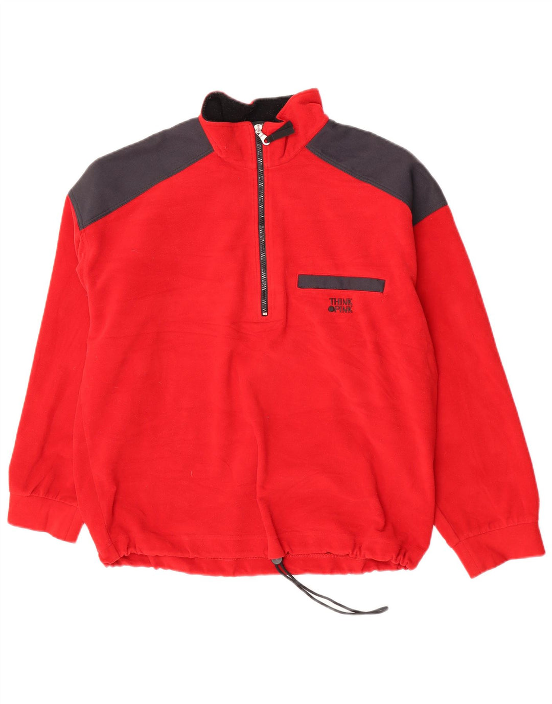 Think Pink Mens Zip Neck Fleece Jumper Large Red Colourblock Polyester