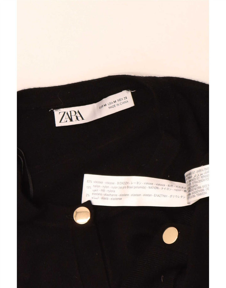 Zara Womens Crop Cardigan Sweater UK 14 Medium Black Viscose