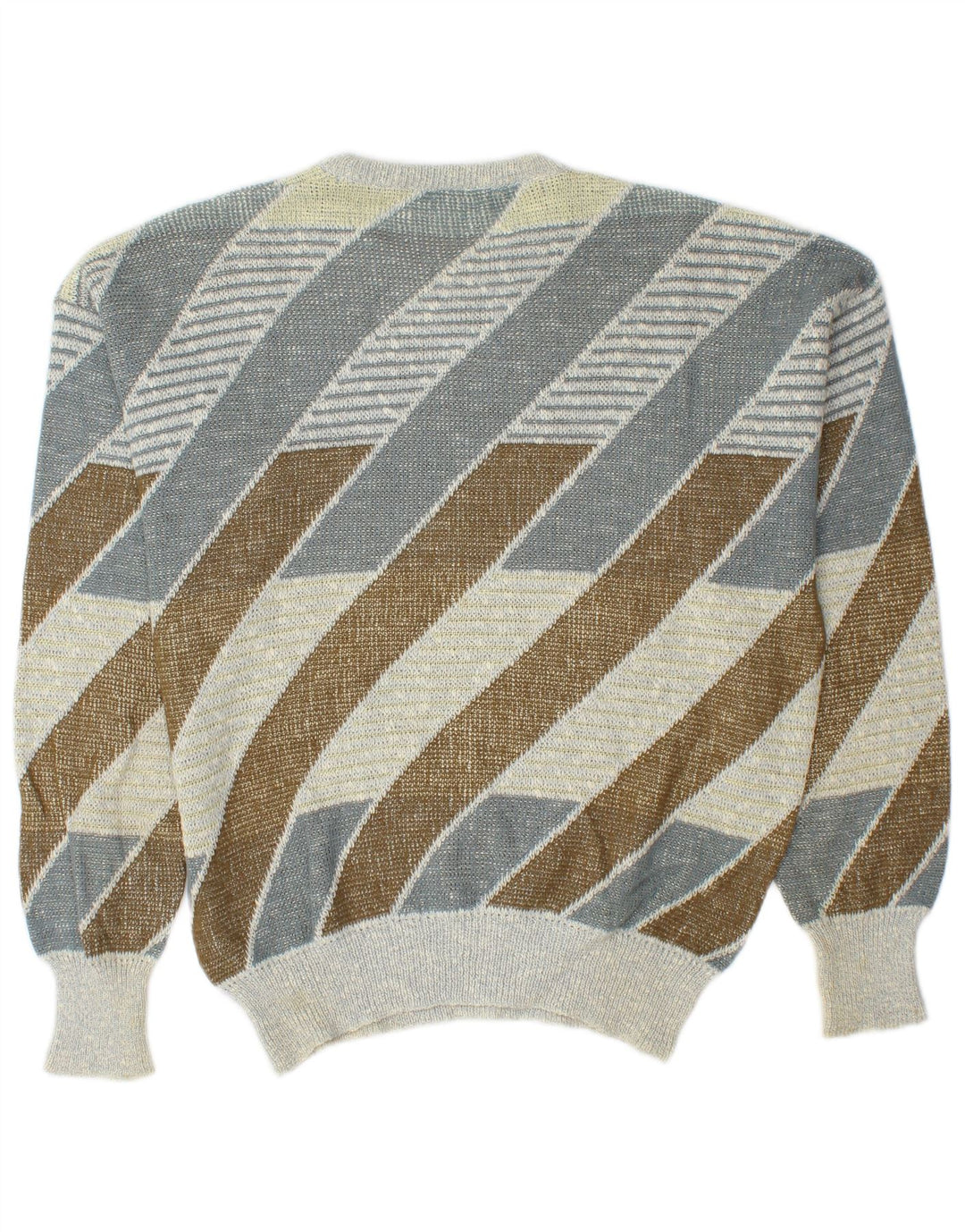 Vintage Mens Crew Neck Jumper Sweater Medium Multicoloured Striped Cotton