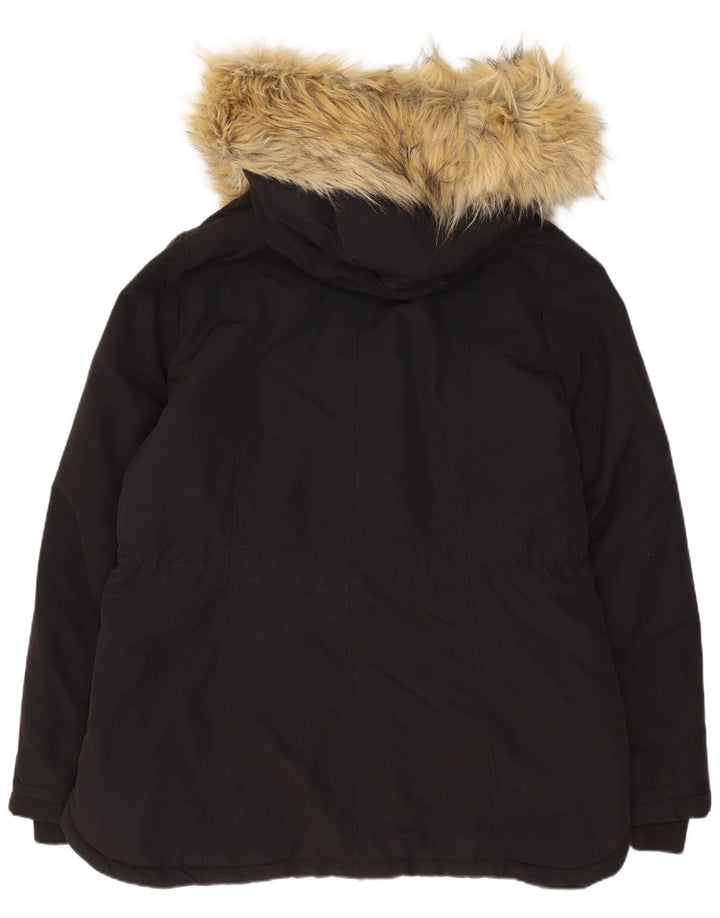 Monsoon Womens Hooded Parka Jacket UK 14 Large  Black Cotton