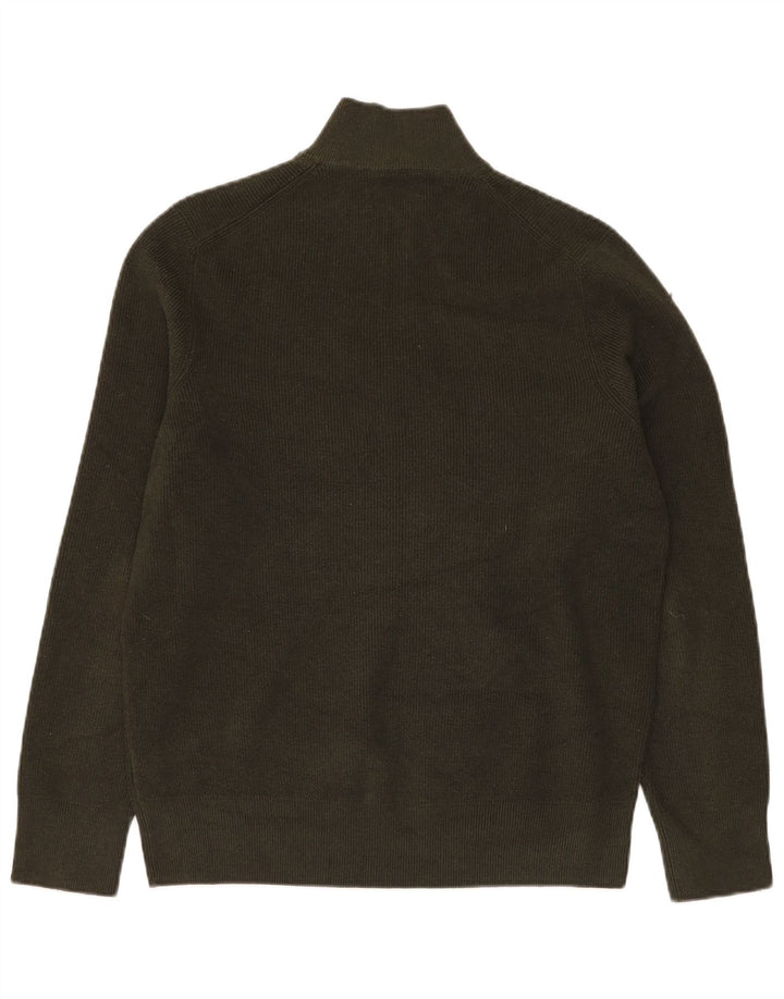 MARKS & SPENCER Męski sweter zapinany na zamek, duży, poliestrowy khaki