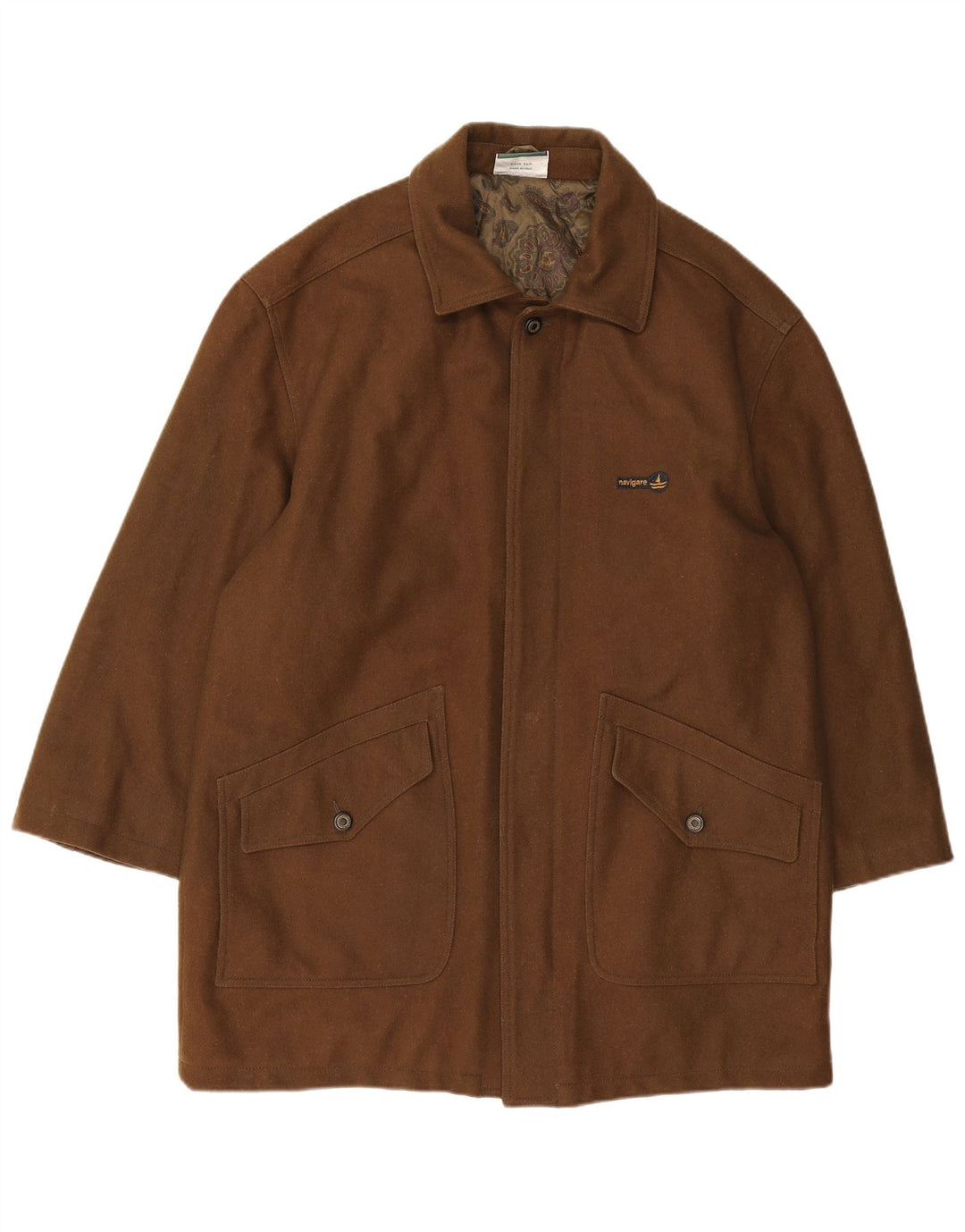Navigare Mens Overcoat UK 44 2XL Brown Wool