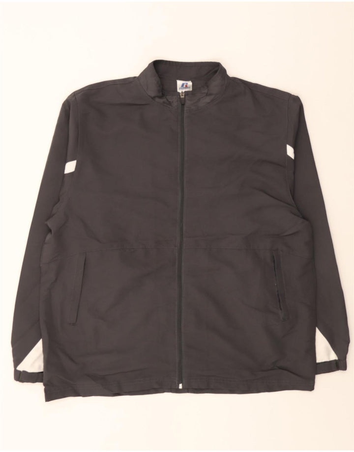 RUSSELL ATHLETIC Mens Grant Fit Tracksuit Top Jacket Large Grey Polyester Vintage Russell Athletic and Second-Hand Russell Athletic from Messina Hembry 