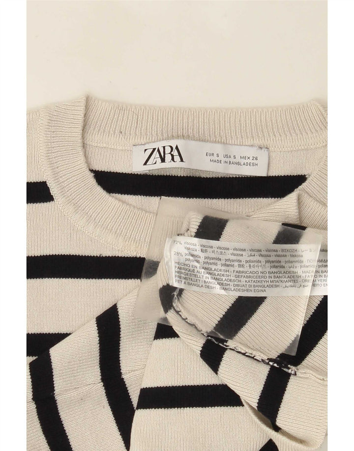 Zara Womens Crop Top UK 8 Small White Striped Viscose