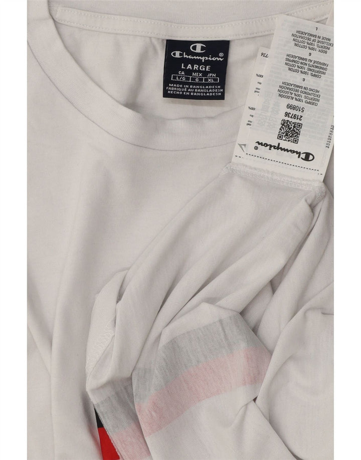 Champion Mens T-Shirt Top Large White Striped Cotton