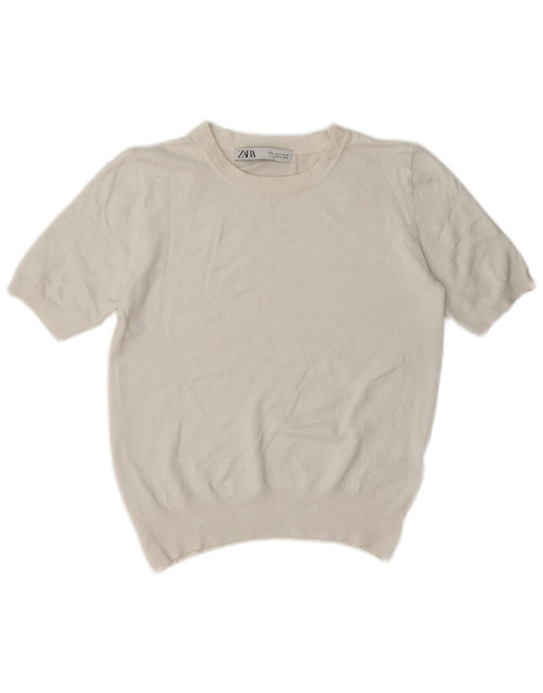 Zara Womens Short Sleeve Crop Top UK 10 Small White Viscose