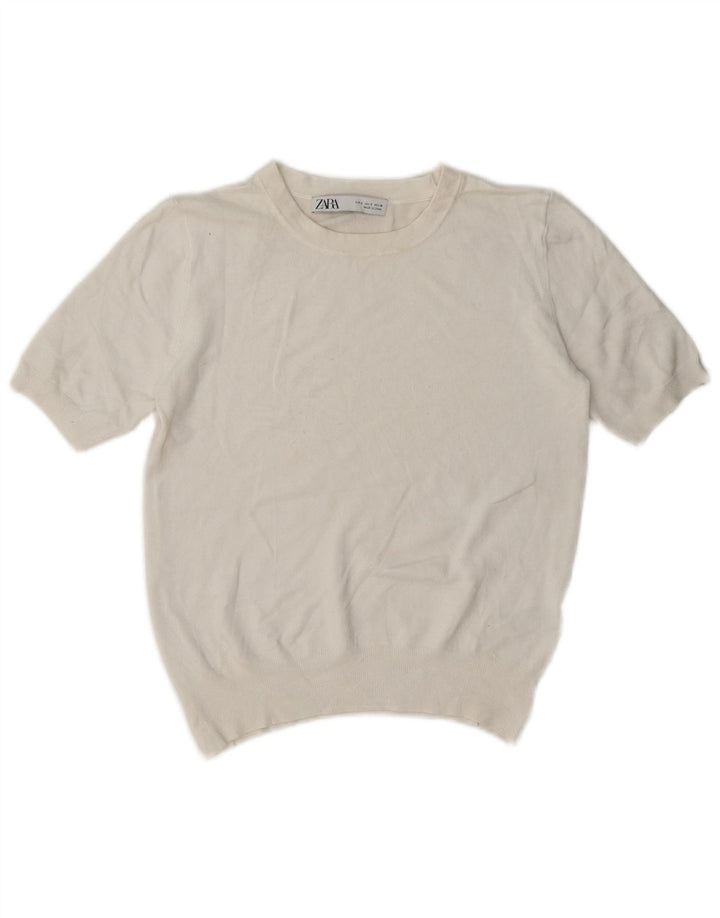Zara Womens Short Sleeve Crop Top UK 10 Small White Viscose