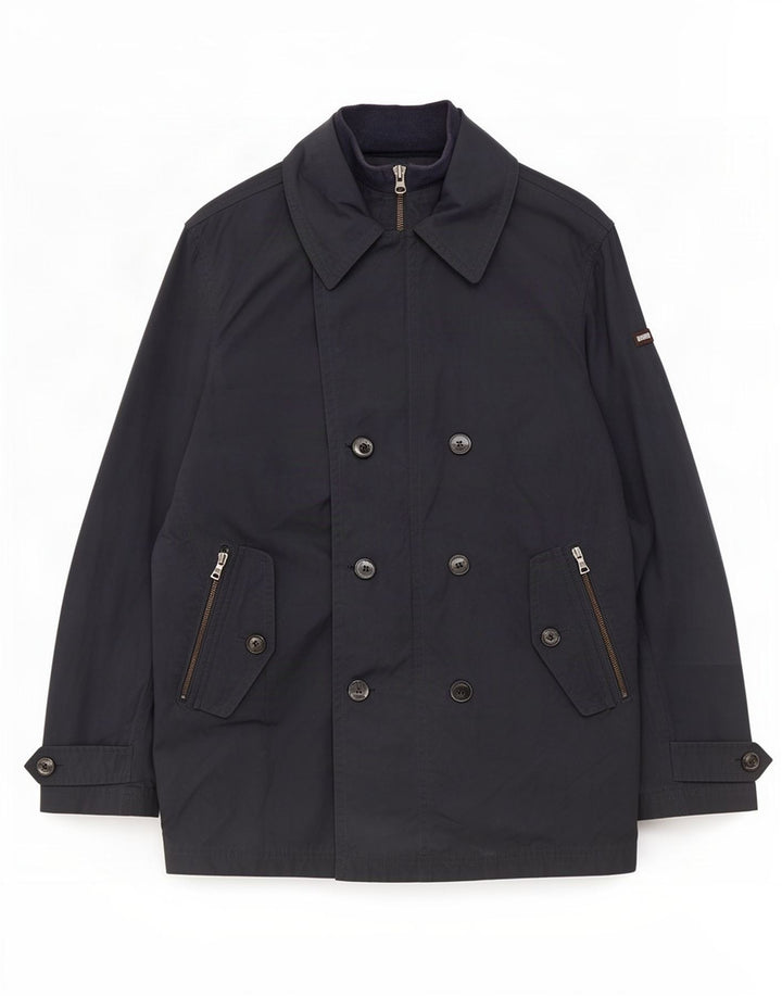 Hackett Herre Double Breasted Coat UK 38 Medium Navy Blue Nylon