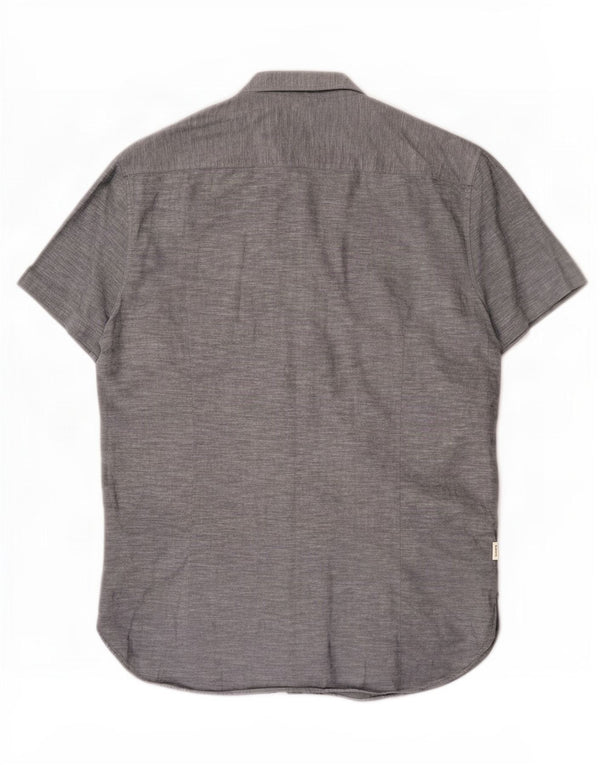 Hugo Boss Mens Short Sleeve Slim Fit Shirt XL Grey Flecked Cotton