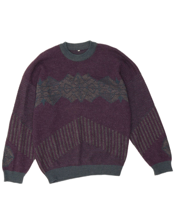 vintage Mens Crew Neck Jumper Pull IT 50 Moyen Violet Géométrique