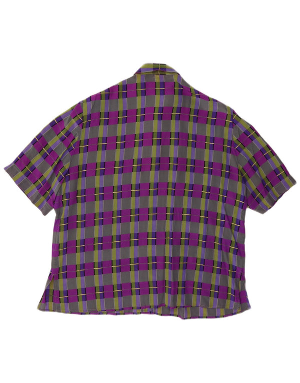 vintage Womens Short Sleeve Shirt Blouse UK 14 Grand Plaid Multicolore