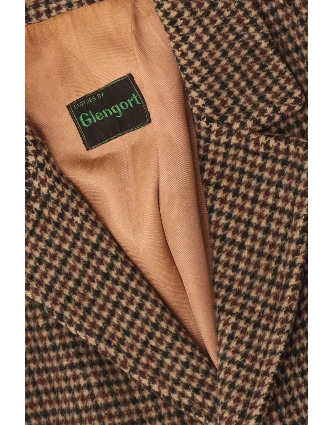 Sobretudo masculino vintage Reino Unido 36 pequeno houndstooth marrom