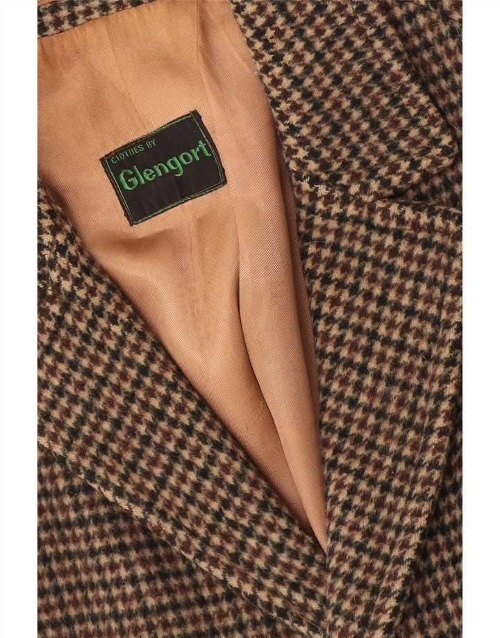 Sobretudo masculino vintage Reino Unido 36 pequeno houndstooth marrom