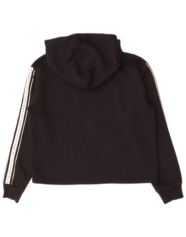 Superdry Pull à capuche graphique pour femme UK 14 Grand coton color block noir
