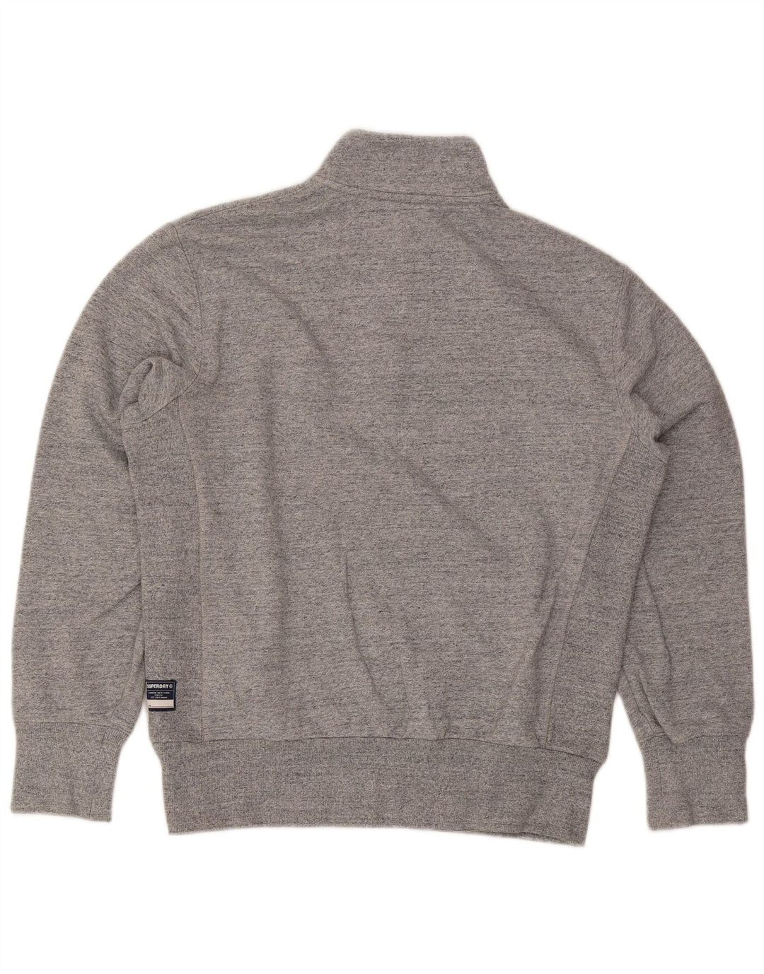 Superdry Mens Zip Neck Sweatshirt Jumper Medium Grey Flecked Cotton