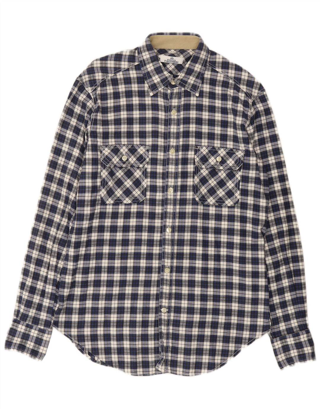 Egon Furstenberg Mens Flannel Shirt Size 40 15 3/4 Medium Blue Plaid