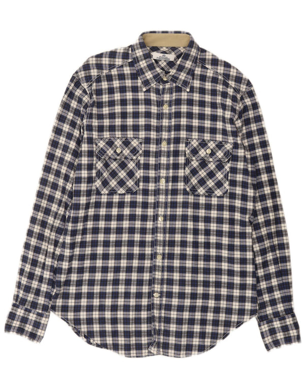 Egon Furstenberg Mens Flannel Shirt Size 40 15 3/4 Medium Blue Plaid