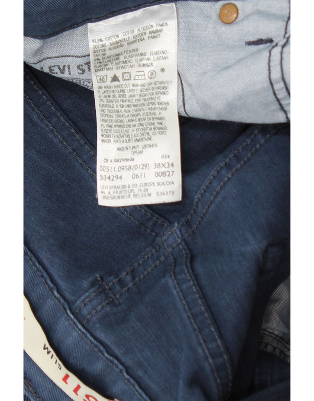 Levi's Mens 511 Slim Jeans W38 L34 Blue Cotton