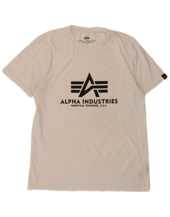 Alpha Industries Mens Graphic T-Shirt Top Medium White Cotton
