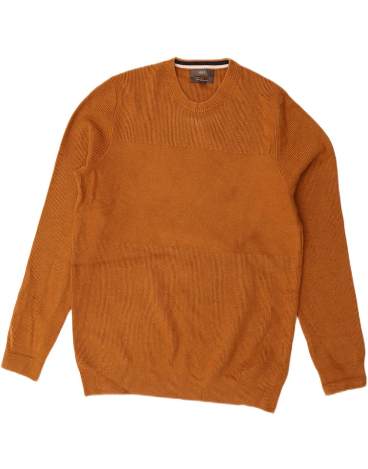 MARKS & SPENCER Pull à col rond pour homme Large Marron Polyester