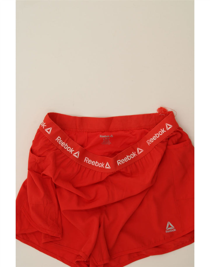 REEBOK Womens Graphic Sport Shorts UK 14 Large  Red Polyester Vintage Reebok and Second-Hand Reebok from Messina Hembry 