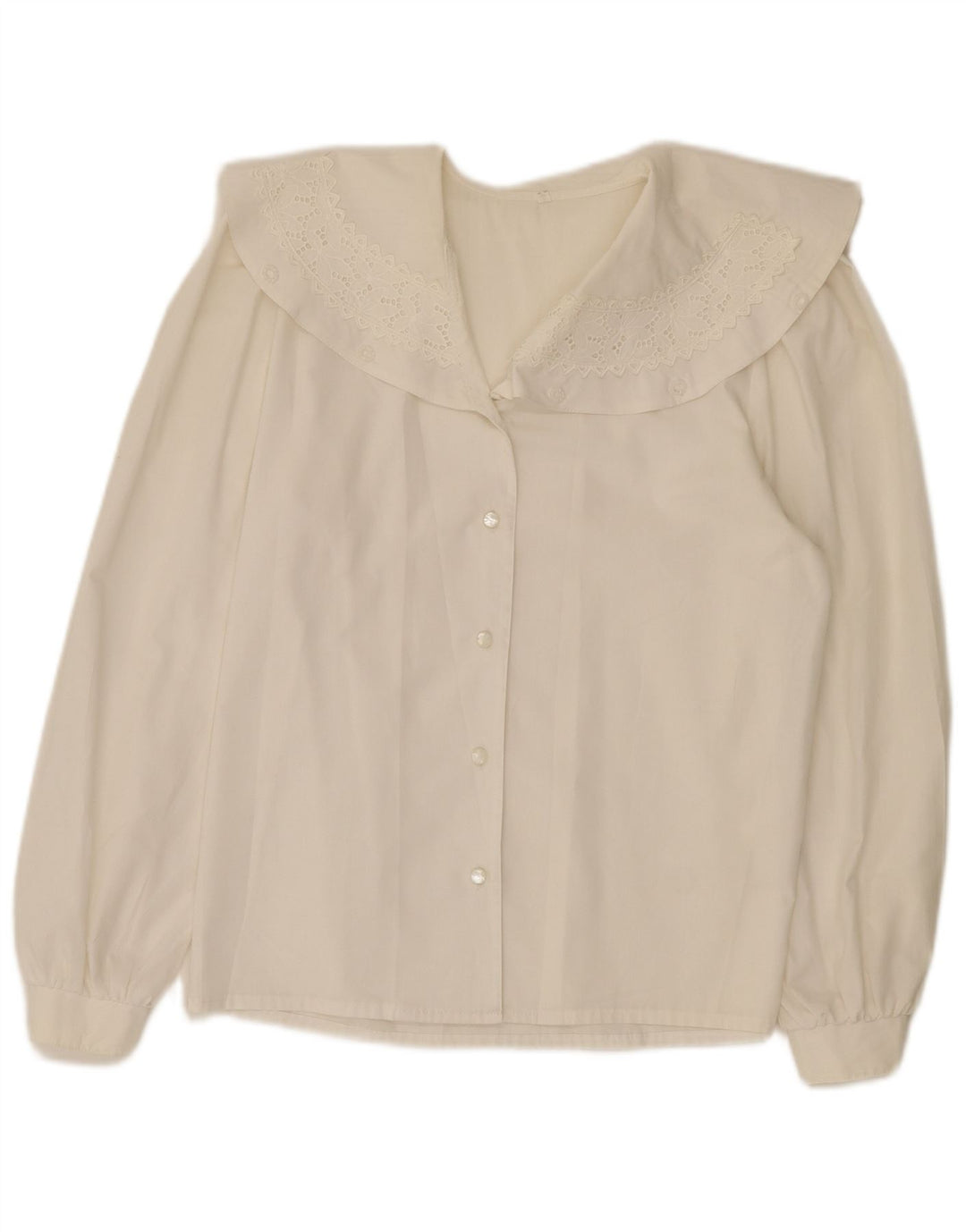 Vintage mujer camisa blusa EU 36 pequeño poliéster floral blanco