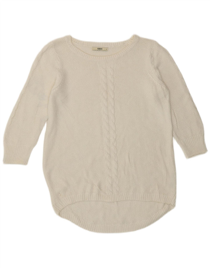 Oasis Womens Boat Neck Jumper Sweater UK 14 Medium White Cotton