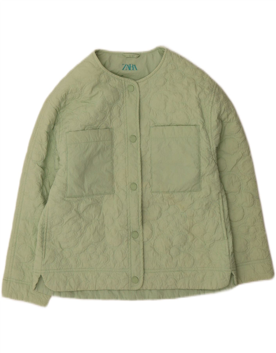 Zara Womens Quilted Jacket UK 4 XS Green Nylon