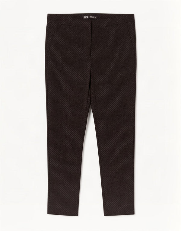 Zara Slim Chino Bukser Large W30 L27 Sort Plettet Viscose