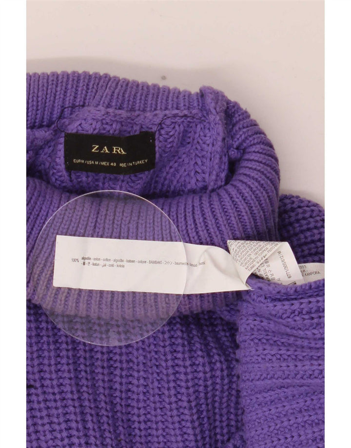 Zara Mens Roll Neck Jumper Sweater Medium Purple Cotton