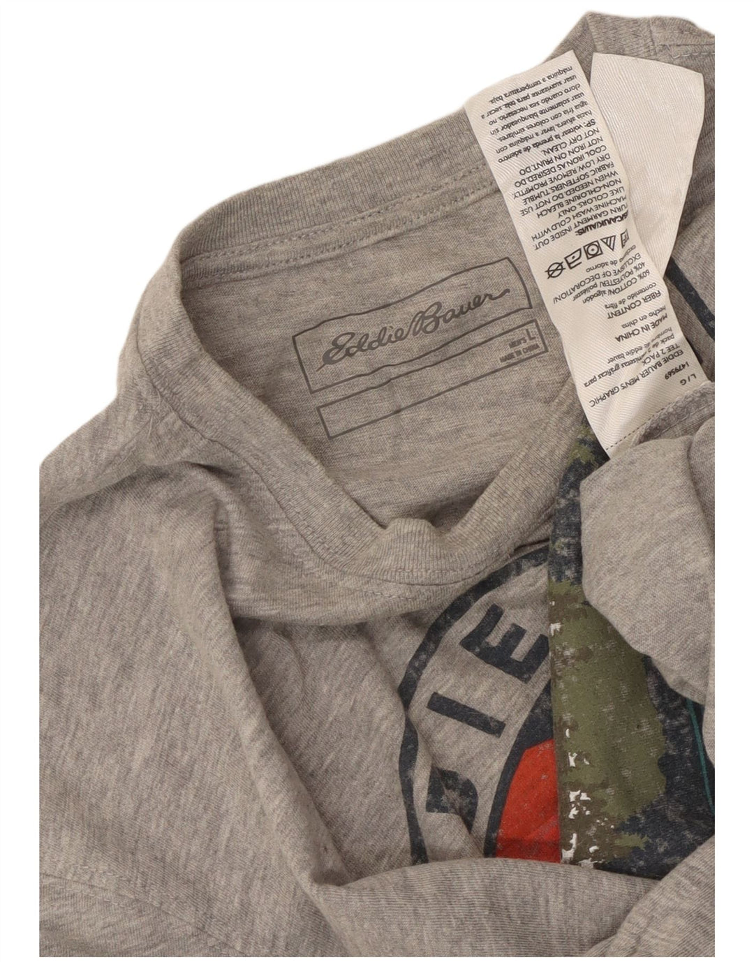 Eddie Bauer Mens Graphic T-Shirt Top Large Grey Flecked Cotton