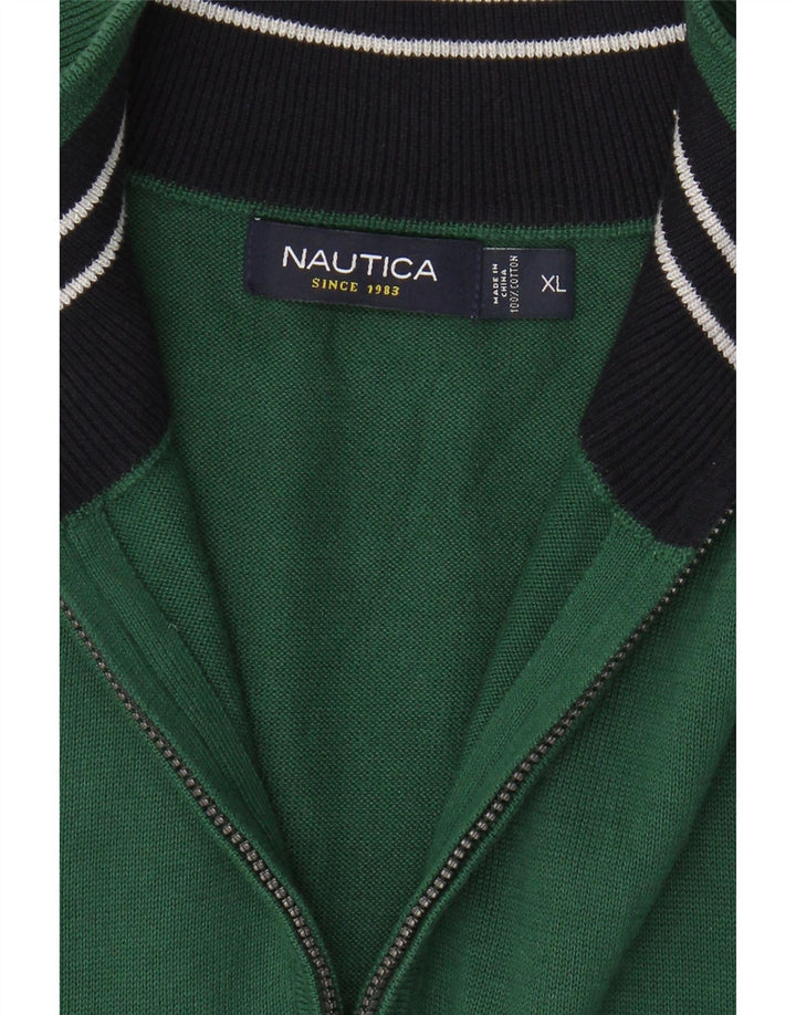 NAUTICA Mens Zip Neck Jumper Sweater XL Green Cotton Vintage Nautica and Second-Hand Nautica from Messina Hembry 