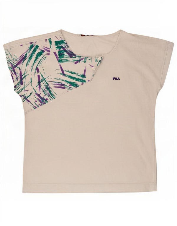 Fila Damen Grafik-T-Shirt Top US 10 Large Weiß Geometrisch