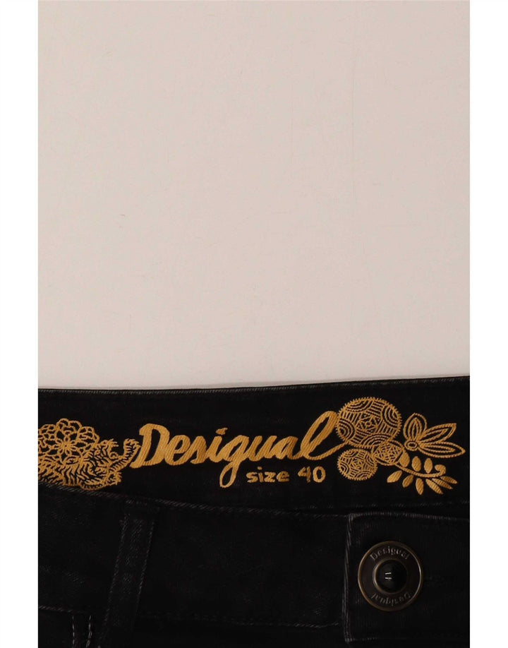 Desigual Damen Asymmetrischer Jeansrock EU 40 Medium W30 Graues Fischgrätenmuster