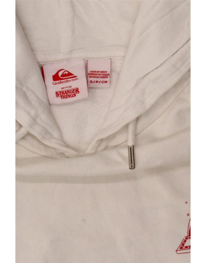 QUIKSILVER Mens Graphic Hoodie Jumper Small White Cotton Vintage Quiksilver and Second-Hand Quiksilver from Messina Hembry 