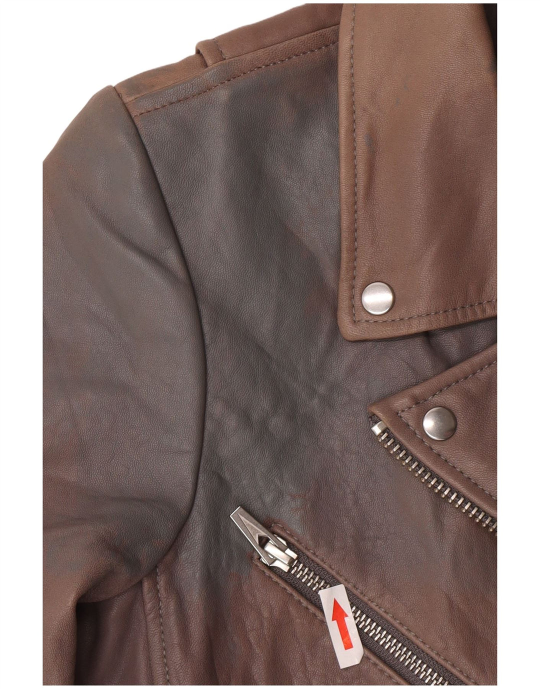 Veda Veste de motard en cuir pour femme UK 8 Petit cuir d'agneau marron