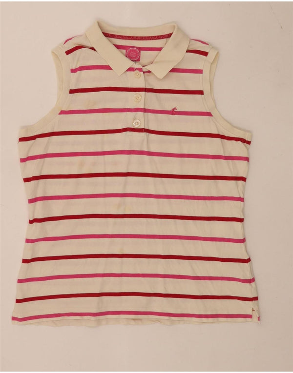 Joules Damen ärmelloses Poloshirt UK 18 XL Weiß gestreift